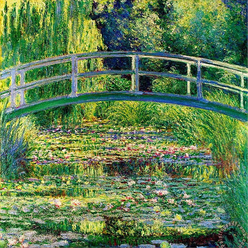 Claude Monet The Waterlily Pond With The Japanese Bridge painting, Japanese Print HD phone wallpaper