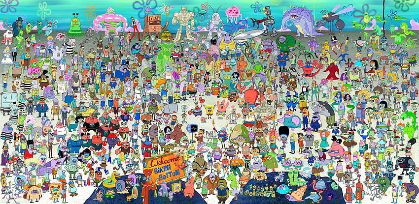 Spongebob Squarepants characters at Bikini Bottom, SpongeBob, Spongebob Christmas HD wallpaper