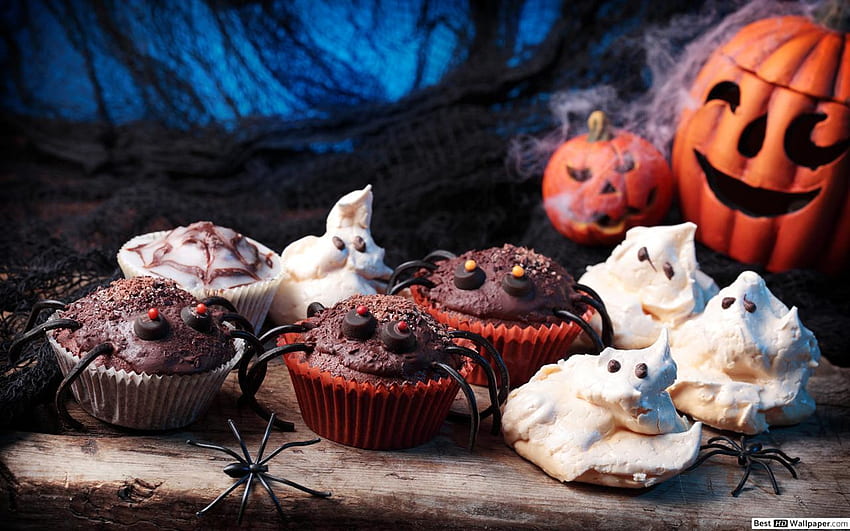 Spider cupcakes and ghost cookies, Halloween Cookies HD wallpaper