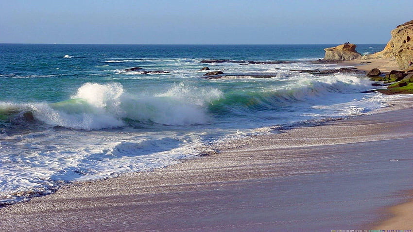 砕ける波、海、波、岩、ビーチ 高画質の壁紙
