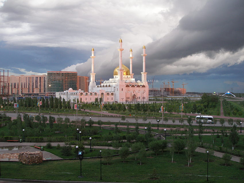 clouds above nur astana mosque kazakhstan HD wallpaper