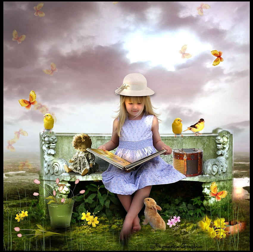 Fairy tale Reading, fairy, reading, hat, child HD wallpaper