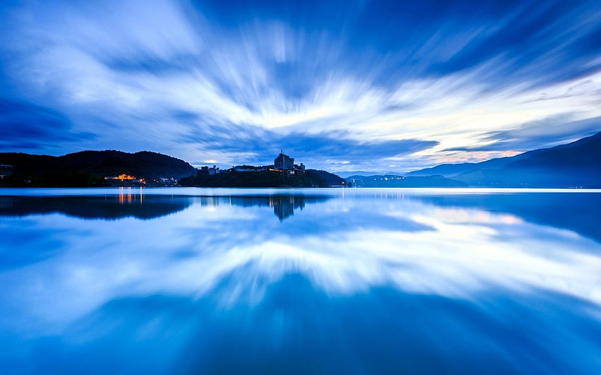 Light water blue landscapes nature movement city night HD wallpaper