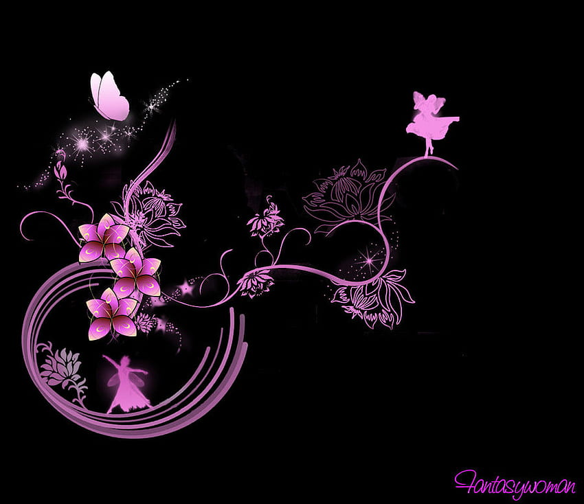 Pink Fantasy, różowy, motyl, fantasy, wektor, wróżki, kwiaty Tapeta HD