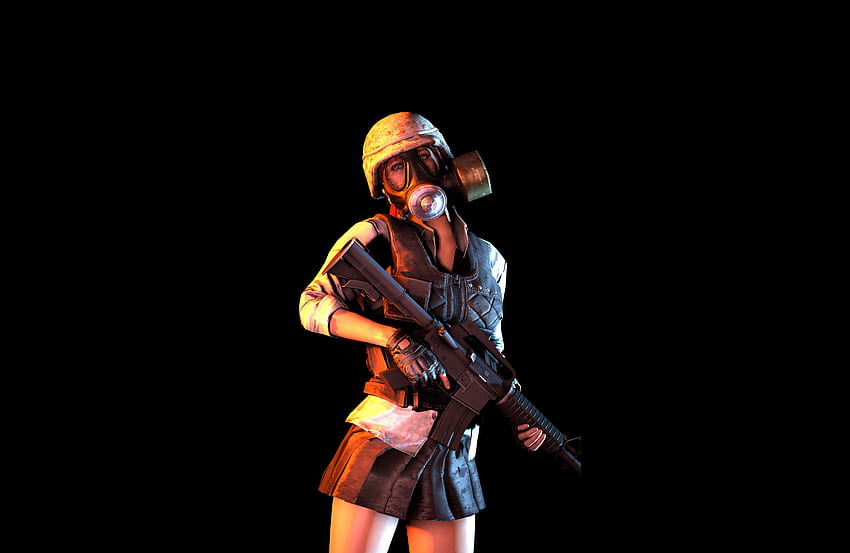 PUBG, момиче с маска и пистолет, видео игра HD тапет