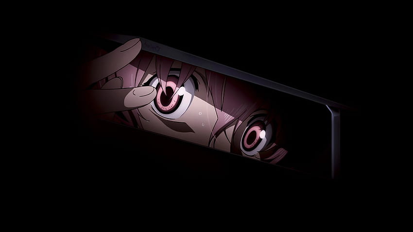 Oczy ciemnoróżowe włosy anime różowe oczy proste tło czarne tło Mirai Nikki Gasai Yuno ., Eyes in the Dark Tapeta HD