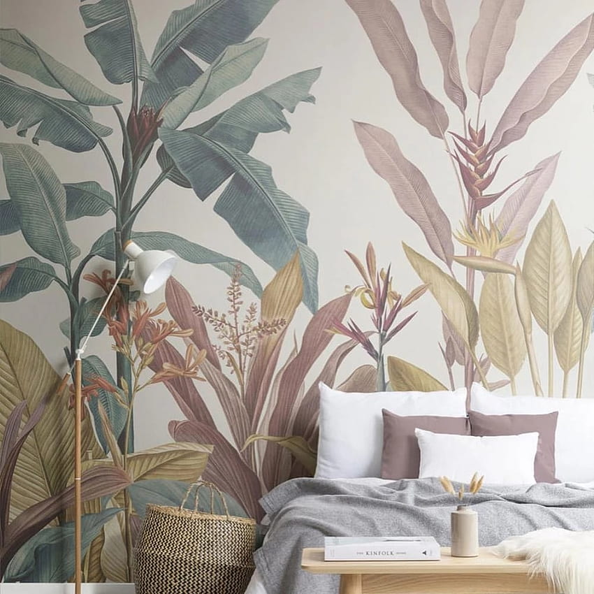 Bacaz Botanical Dusty Pink and Teal Vintage Tropical Minimalist Mural Room Background Banana Leaf Plant Wall Decor 3D. . - AliExpress, Pink Plants HD phone wallpaper