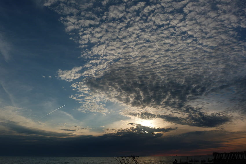 自然, 海, 雲, 夕方, 主に曇り, どんよりした, 影, 空気 高画質の壁紙