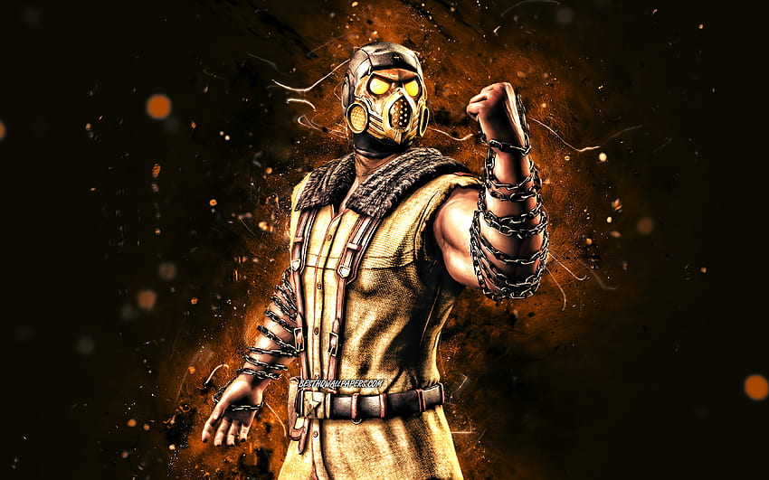 Kold War Scorpion, luci al neon marrone, MK10, Mortal Kombat X, creativo, Mortal Kombat, Kold War Scorpion Mortal Kombat, MKX Sfondo HD