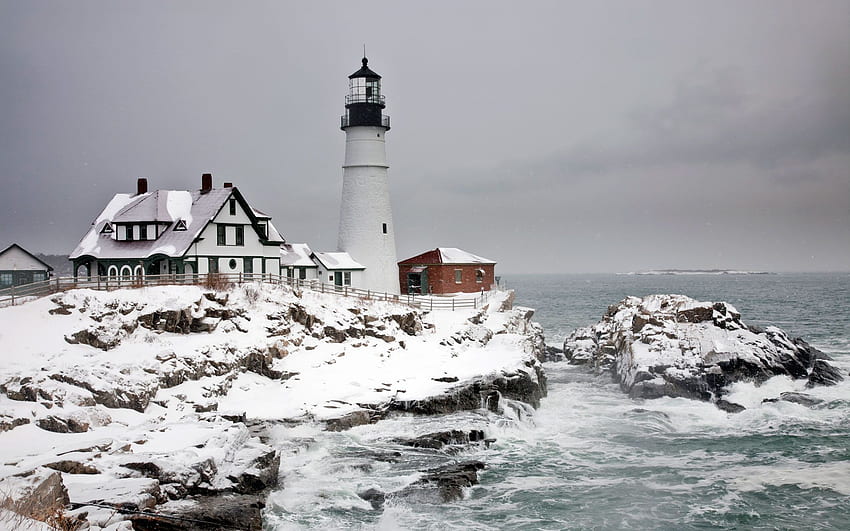 New England Winter Scenes, Maine Winter HD wallpaper