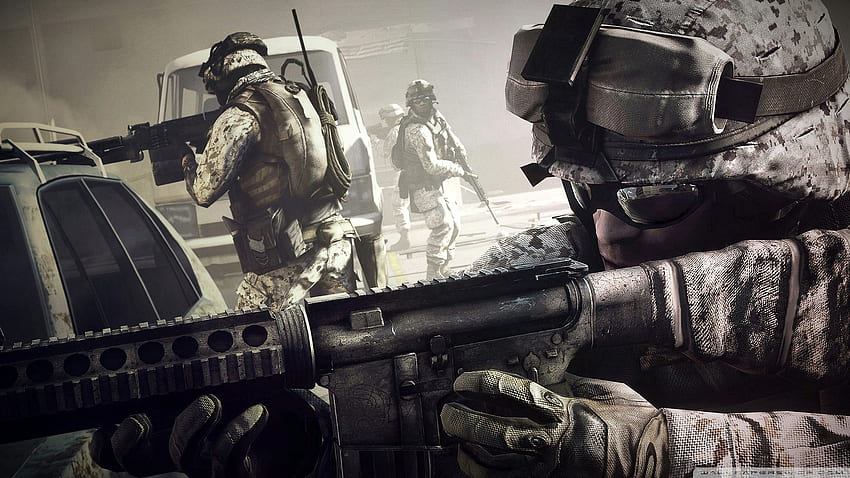 campo de batalla, videojuego, bf3, soldado, rifle, rifle de asalto, guerra fondo de pantalla