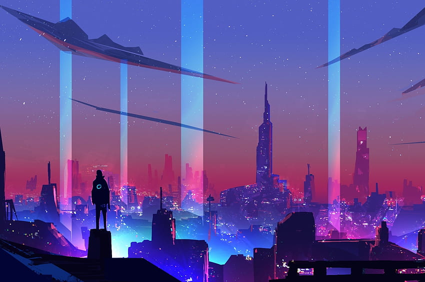 Neon Wave Futuristic City Chromebook Pixel , Artist , , and Background HD wallpaper