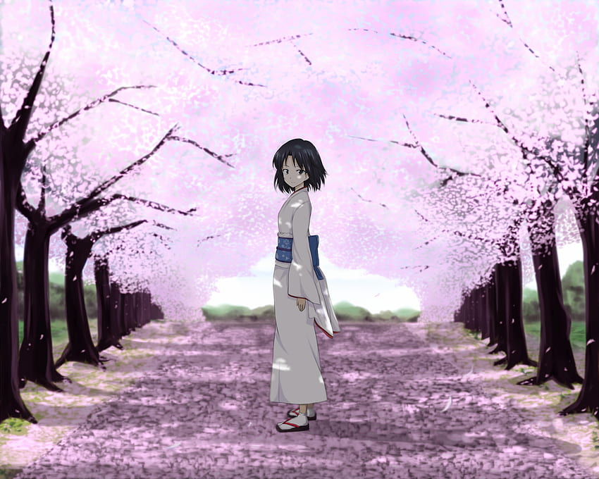 Хубави, японски дрехи, кимоно, кара но киокай, риоуги шики, черешови цветове HD тапет