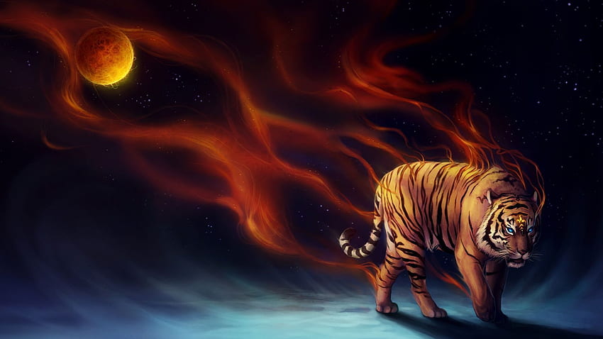 Flaming Tiger . , Online, Abstract Tiger HD wallpaper