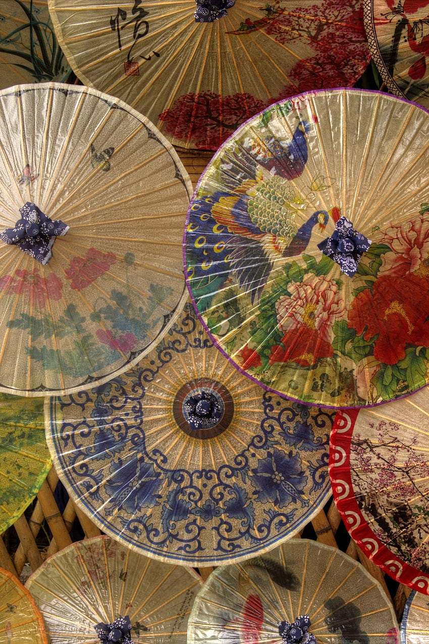 Guarda-chuvas de papel oleado, o lindo artesanato feito à mão da China, guarda-chuvas japoneses Papel de parede de celular HD