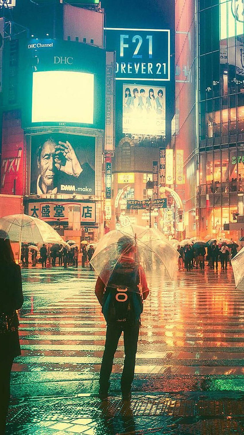 Tokyo Şehrinde Yağmurlu Gece - Pure Ultra Mobile HD telefon duvar kağıdı