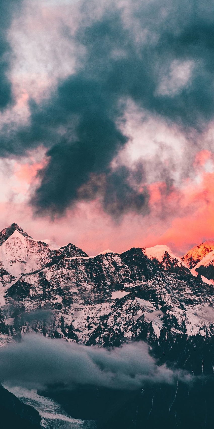 Clouds, sunset, glowing peaks, mountains,, Aesthetic Mountains HD phone wallpaper