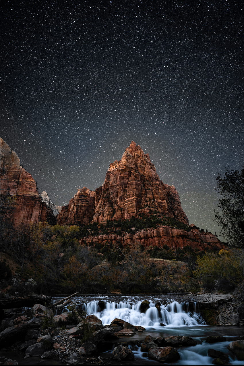자연, 강, 별, 밤, 산, 별이 빛나는 하늘 HD 전화 배경 화면