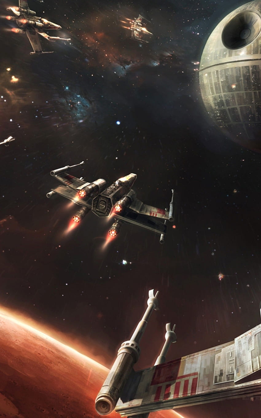 Star Wars, Todesstern, X-Wing, Galaxie, Planetenspitze HD-Handy-Hintergrundbild