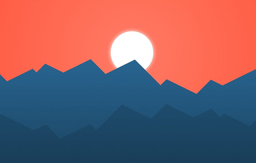 sunset, mountains, background, minimalism, vector for , section минимализм, Vector Art Minimalist HD wallpaper