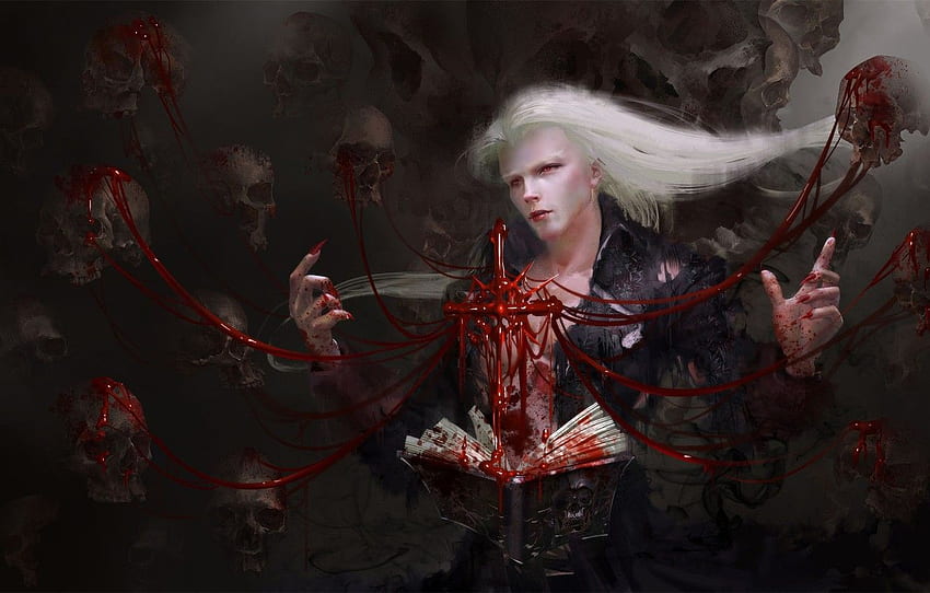 Blood, Vampire, Skull, Spell, Red Eyes - Fantasy Male Vampire Artwork HD wallpaper