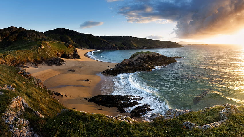 Sunset at the Murder Hole Beach, Rosguill, Donegal, Ireland. Windows 10 Spotlight HD wallpaper