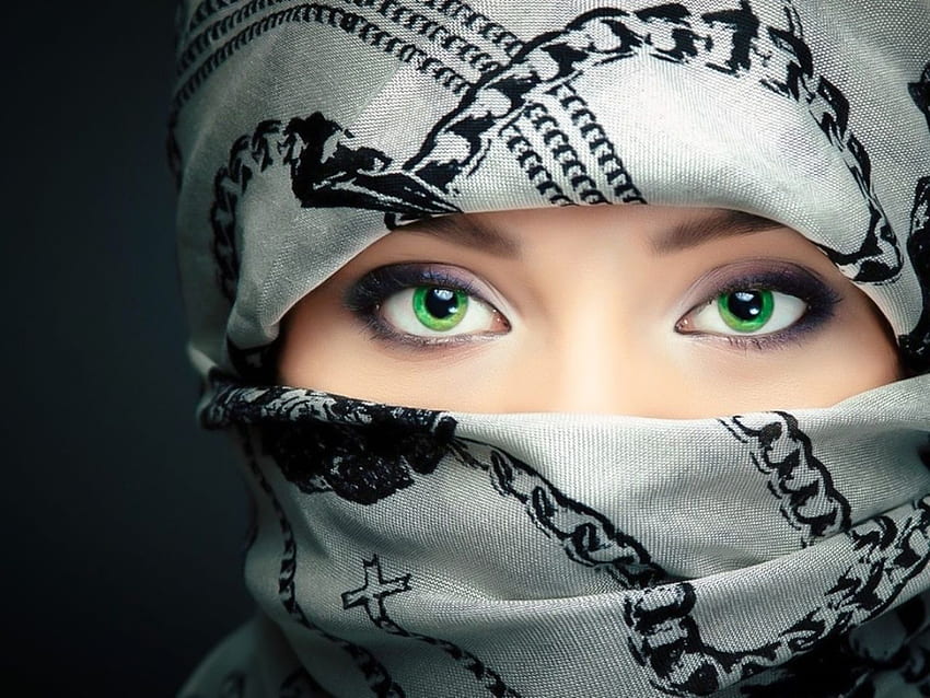 근접 촬영 녹색 눈 이슬람 스카프 얼굴 hijab HD 월페이퍼