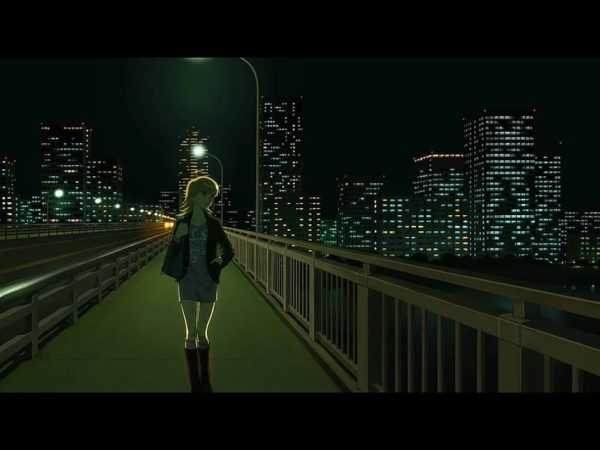 애니메이션 소녀, 도시, 다리, 혼자 / 및 모바일 배경 HD 월페이퍼