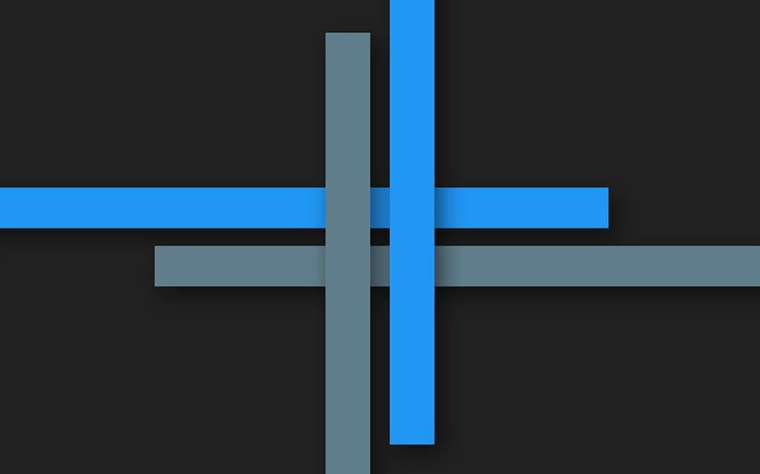 niebieski krzyż, projekt materiału, szare tło, minimalizm, niebieskie linie, tło z liniami Tapeta HD