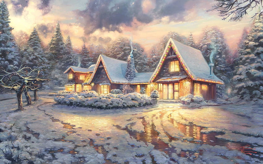 Thomas Kinkade Winter, Christmas Houses HD wallpaper | Pxfuel