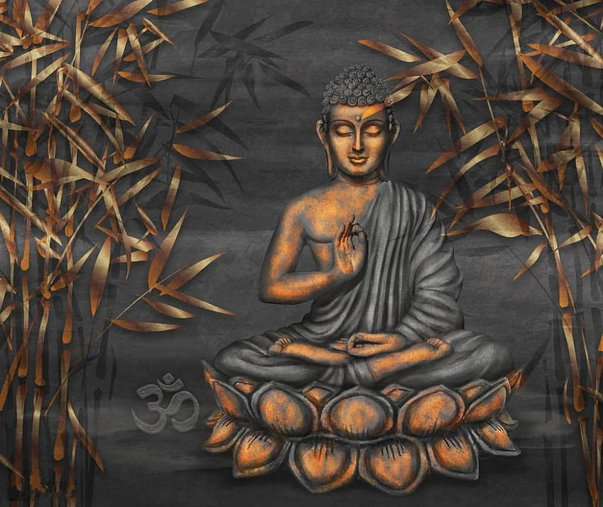 Papel de parede Golden Sitting Buddha Digital Art 3D HD wallpaper
