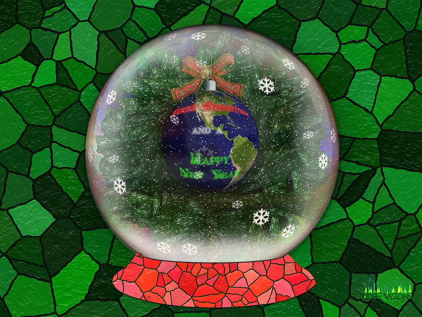 Christmas Snowglobe 004d, snowglobe, tree, xmas, stained glass, snowflake, globe, snow, ball, christmas, decorations, glass, ice, bow, wreath HD wallpaper