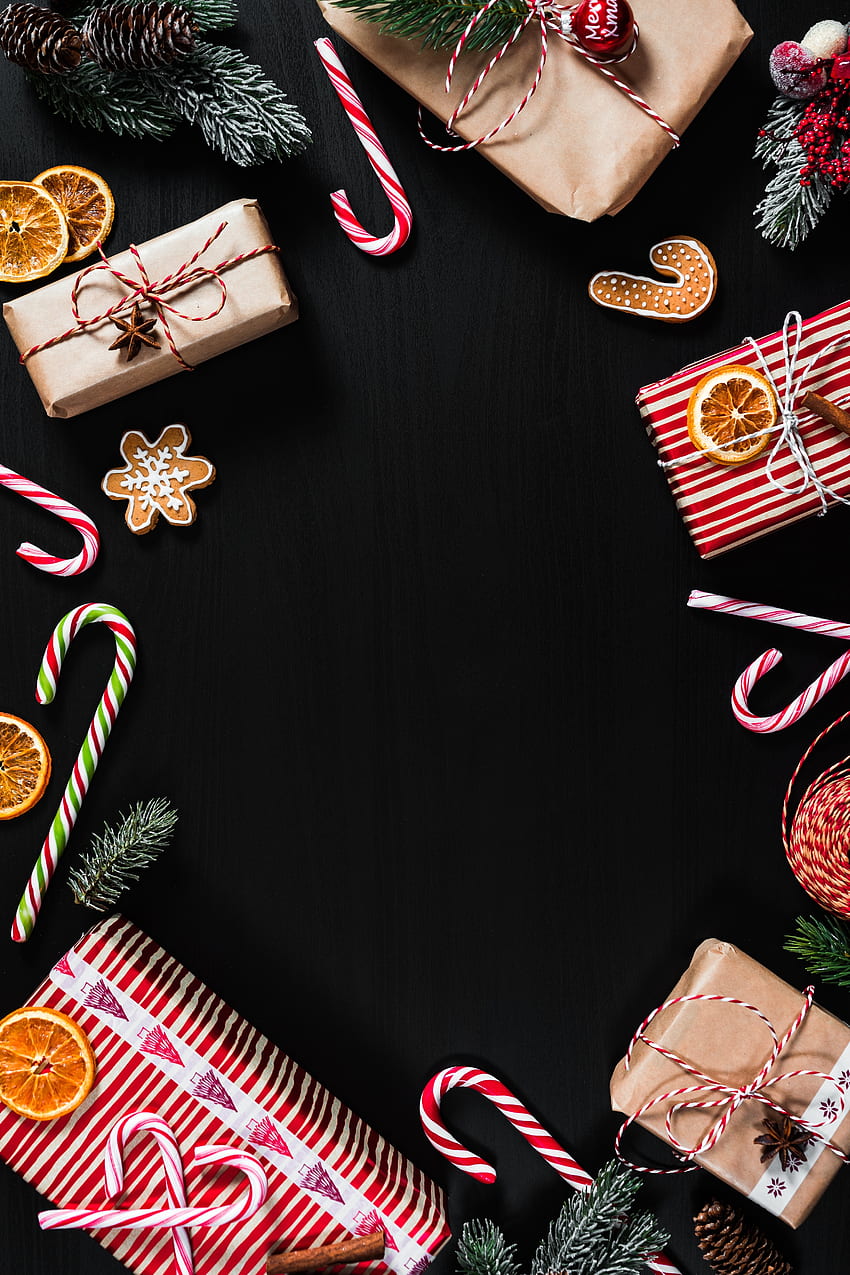 休日、新年、クリスマス、プレゼント、ギフト、フレーム、ロリポップ HD電話の壁紙