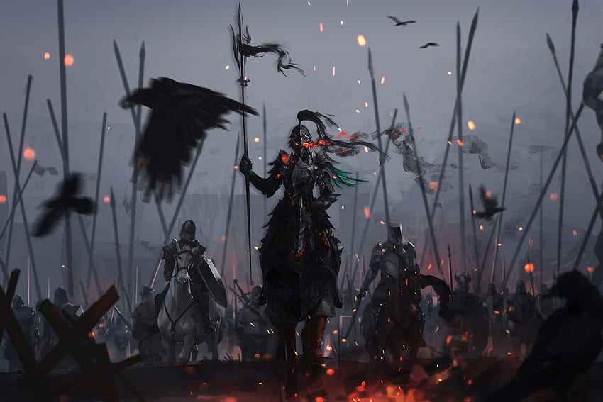 Dark knights, warrior, battle, fantasy, art HD wallpaper