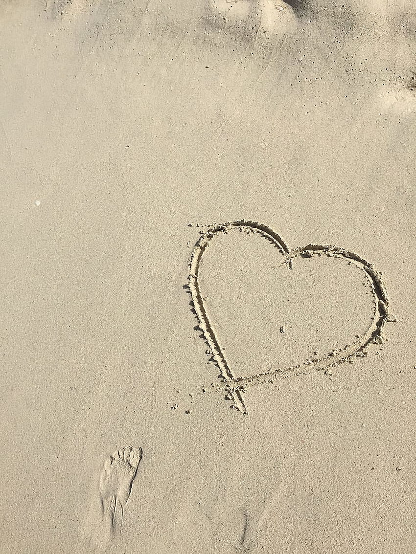 : Сърце, Любов, Пясък, Плаж, Рисуване, формата на сърце, пръст, Heart Love Beach HD тапет за телефон