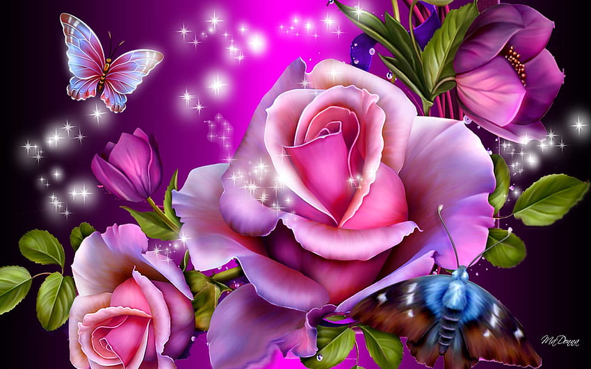 Кристално розова блестяща пеперуда ✓ Галериите, Лилава блестяща пеперуда HD тапет