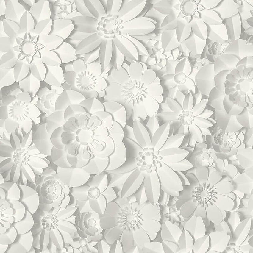 Fine Decor Dimensiones Efecto 3D Flores Florales Blanco Gris Lavable, Floral Neutro fondo de pantalla del teléfono