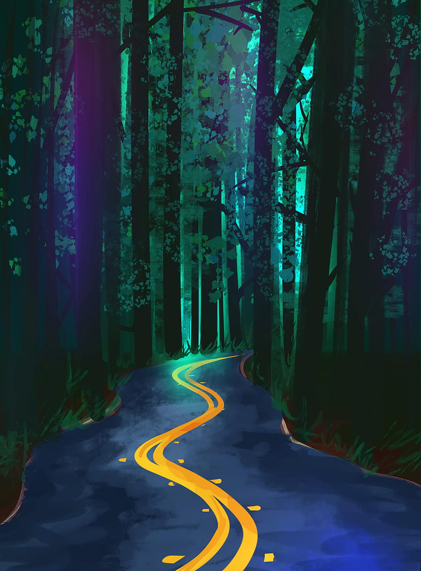 Art, Road, Forest, Winding, Sinuous HD phone wallpaper