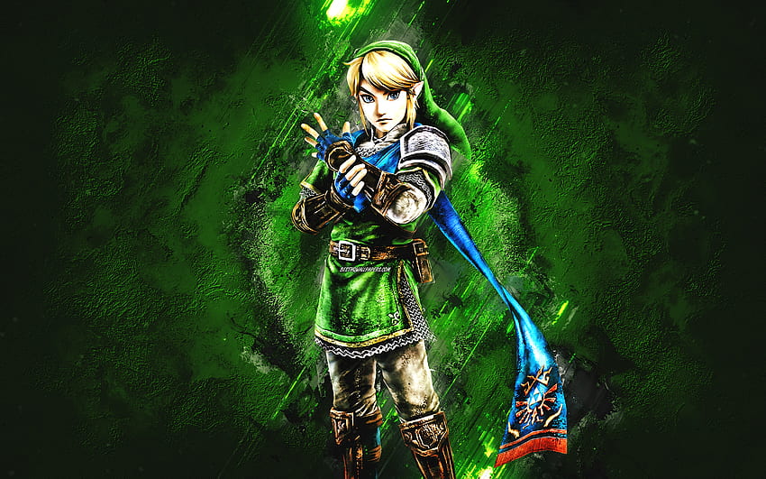 Link, The Legend of Zelda, green stone background, Link character, The Legend of Zelda characters, grunge art HD wallpaper