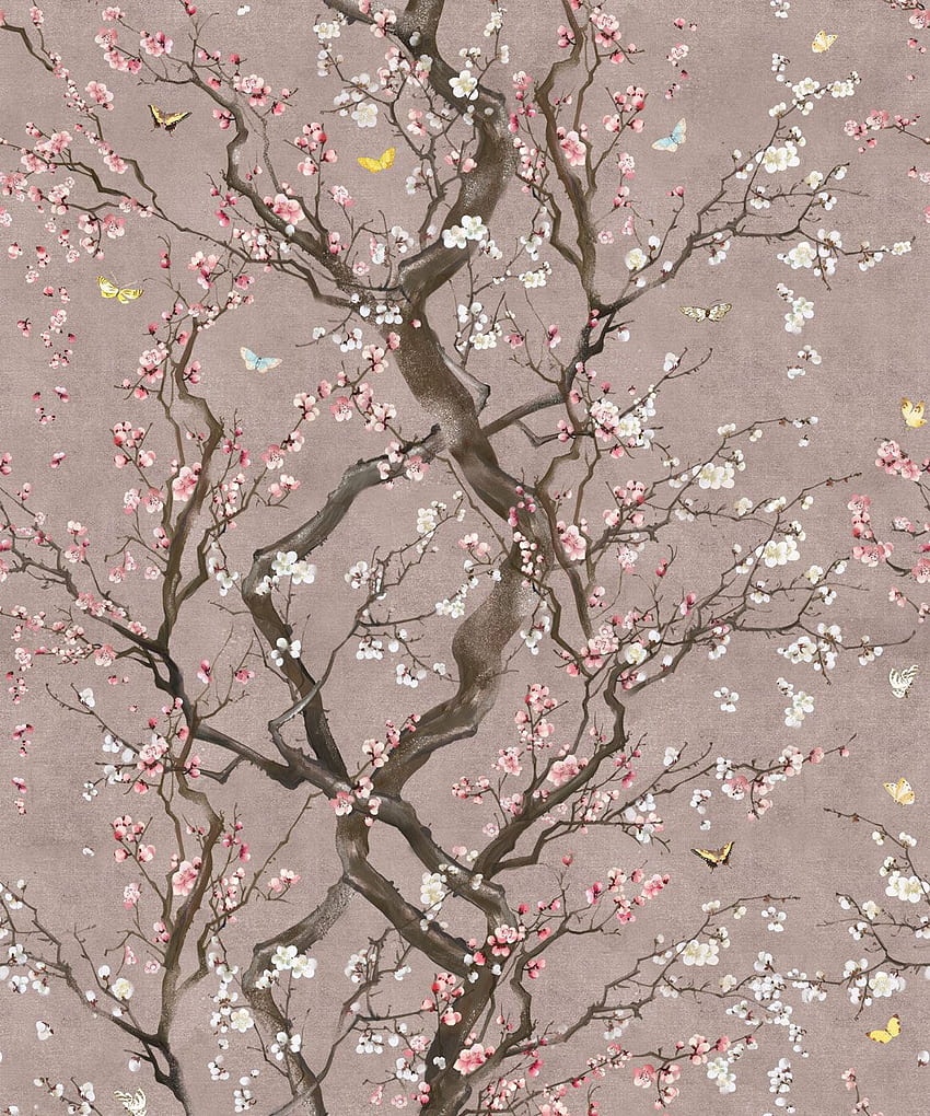 Flor de Ameixa Floral Japonesa, Kingdom Home • Milton & King, Floral Cinza Papel de parede de celular HD