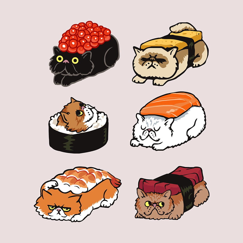Sushi Persian Cat em 2021. Tatuagem de gato, Arte de gato, Desenho de sushi, Cute Neko Sushi Japanese Papel de parede de celular HD