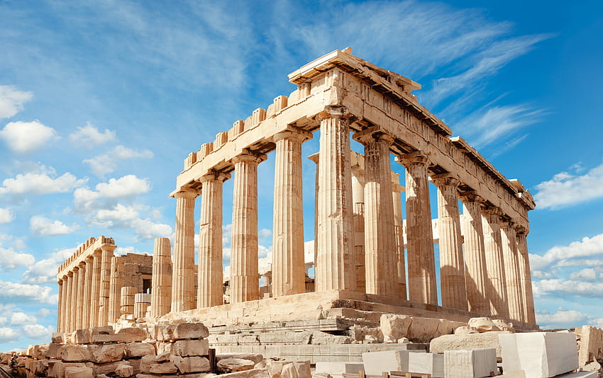 6K, 7K, Akropolis, Parthenon, Atina, Yunanistan, Harabeler, Gökyüzü, Tepe, Bulutlar, Sütun , Antik Atina HD duvar kağıdı