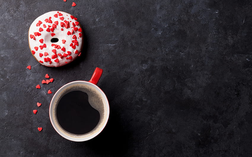 Heart Coffee Doughnut Cup Food Sweets, Coffee and Donuts HD wallpaper