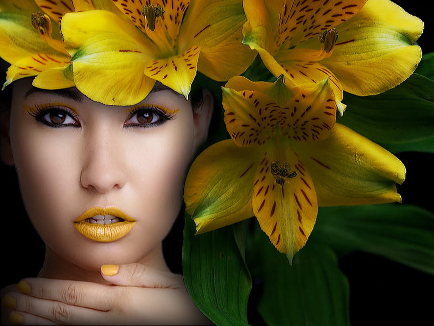 Predominantly Yellow Color Yellow Lips Beautiful Flowers She Female Nice Hd Wallpaper 