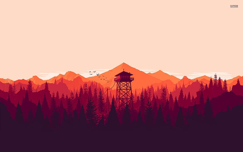 Fire Lookout Tower Watchtower Forest Mountain Vector 1920×1. Art, Minimalist , Tumblr HD wallpaper