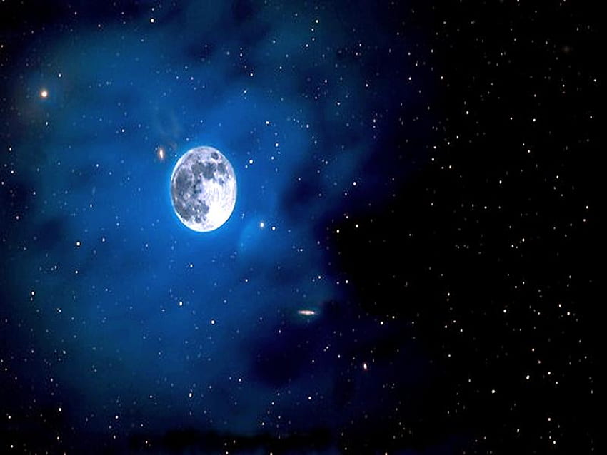 Mavi gece, gece, ay, bulutlar, uzay, gökyüzü, yıldızlar HD duvar kağıdı