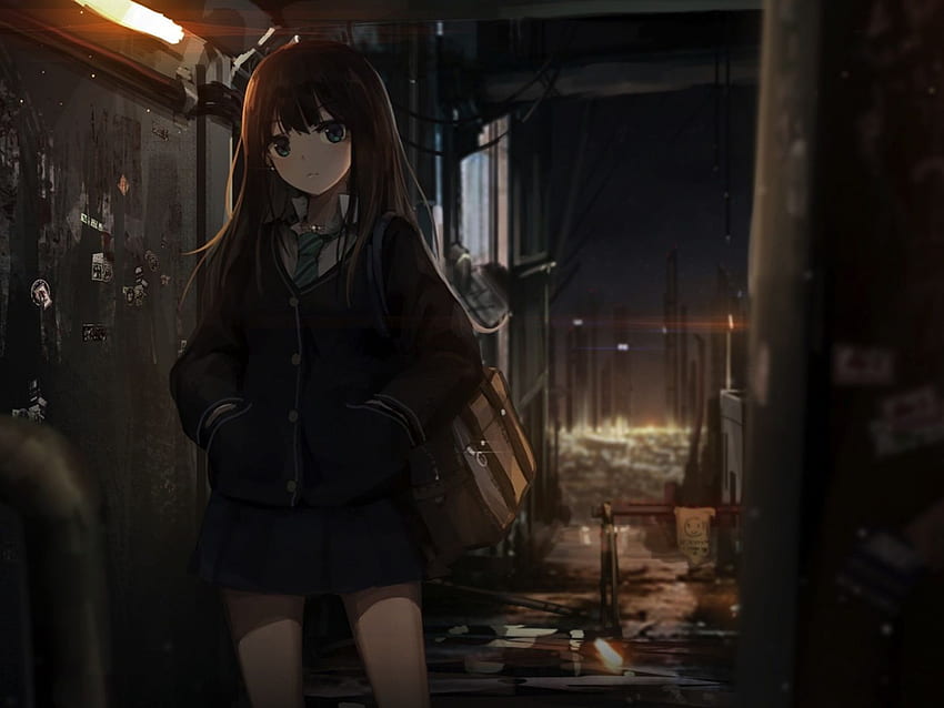 Night, Anime Girl, Street, , , Background, 9ab50e HD wallpaper