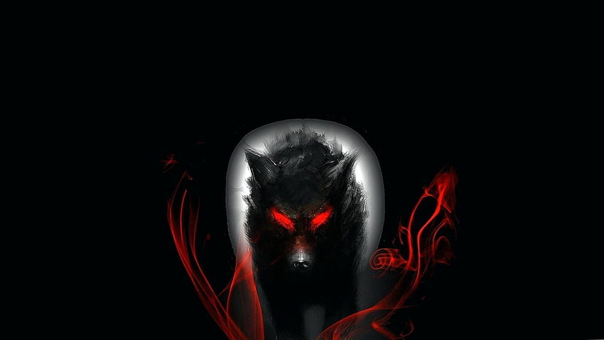 Loup noir aux yeux rouges Fond d'écran HD