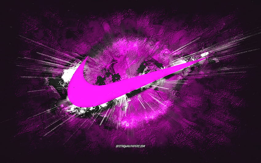 Logotipo da Nike, grunge arte, pedra roxa de fundo, Nike logotipo roxo, Nike, arte criativa, Nike grunge logotipo papel de parede HD