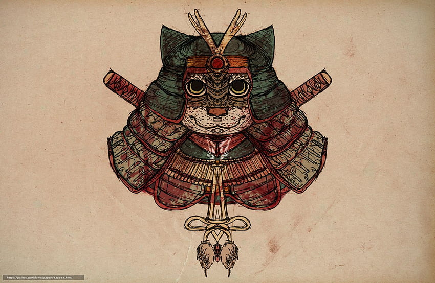 cat, samurai, in the resolution, Neko Samurai HD wallpaper